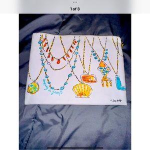 Lilly Pulitzer Zipper Pouch.  Dripping in jewels.  White with gold zipper !